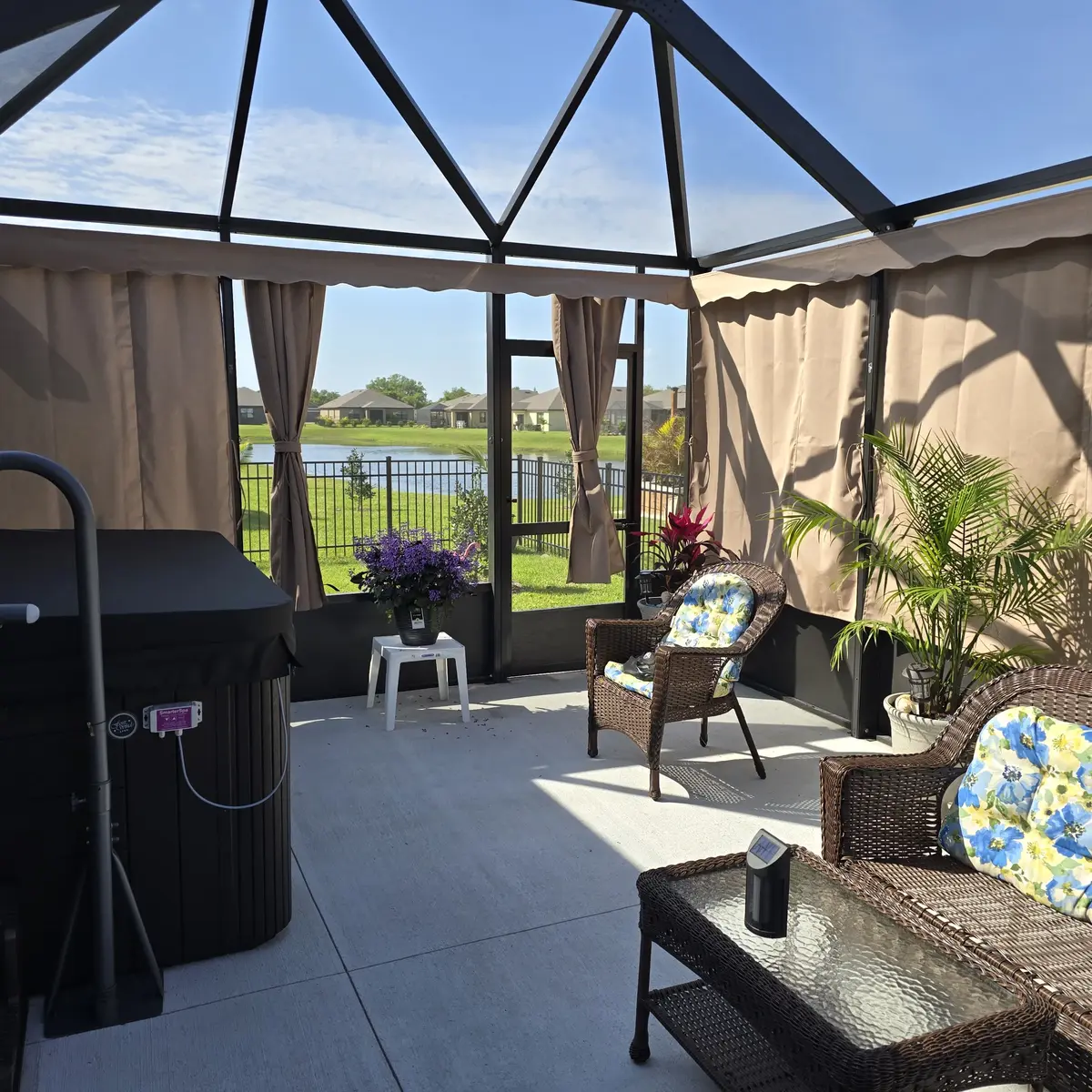 Manual outdoor roller shades for The Villages FL screen enclosure